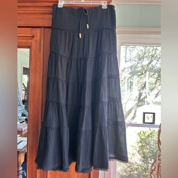 Free People Simply Smitten Black Tiered Maxi Skirt size XS (will fit up to M/L) - Picture 3 of 7